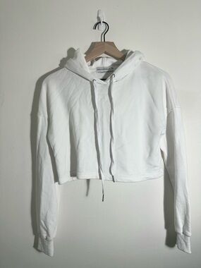 Hello Molly White Cropped Hoodie with Drawstrings